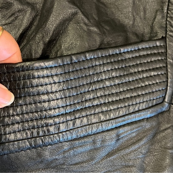 G3 Bomber Jacket Medium Leather Flight G-III Black HEAVY Grunge Y2K Vtg - Picture 7 of 13